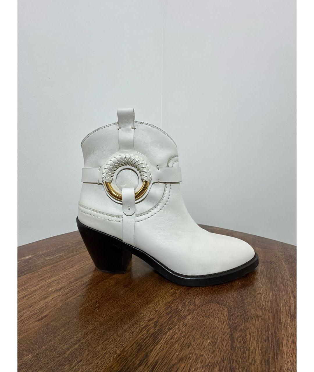 SEE BY CHLOE Белые кожаные ботинки, фото 9