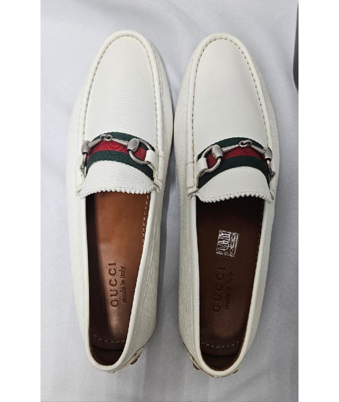 GUCCI Белые кожаные мокасины, фото 3