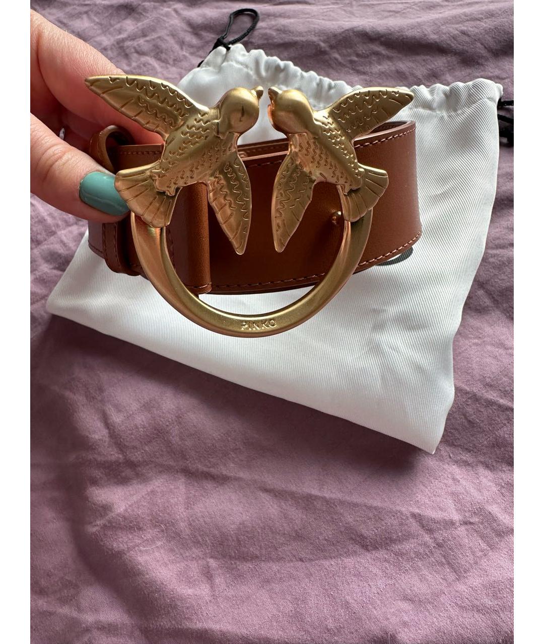 PINKO Коричневый кожаный ремень, фото 4