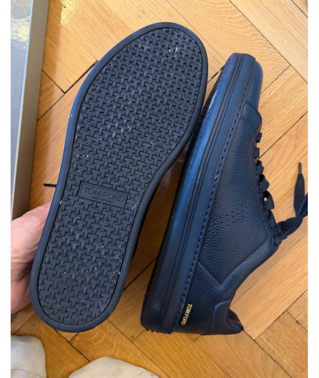 TOM FORD Черные кожаные низкие кроссовки / кеды, фото 4