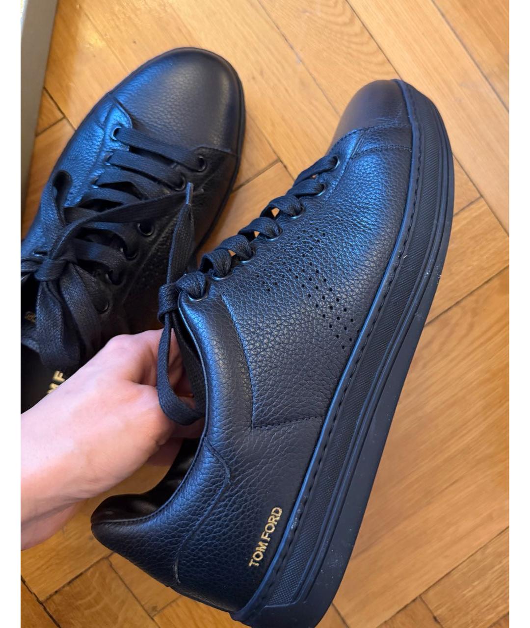 TOM FORD Черные кожаные низкие кроссовки / кеды, фото 5