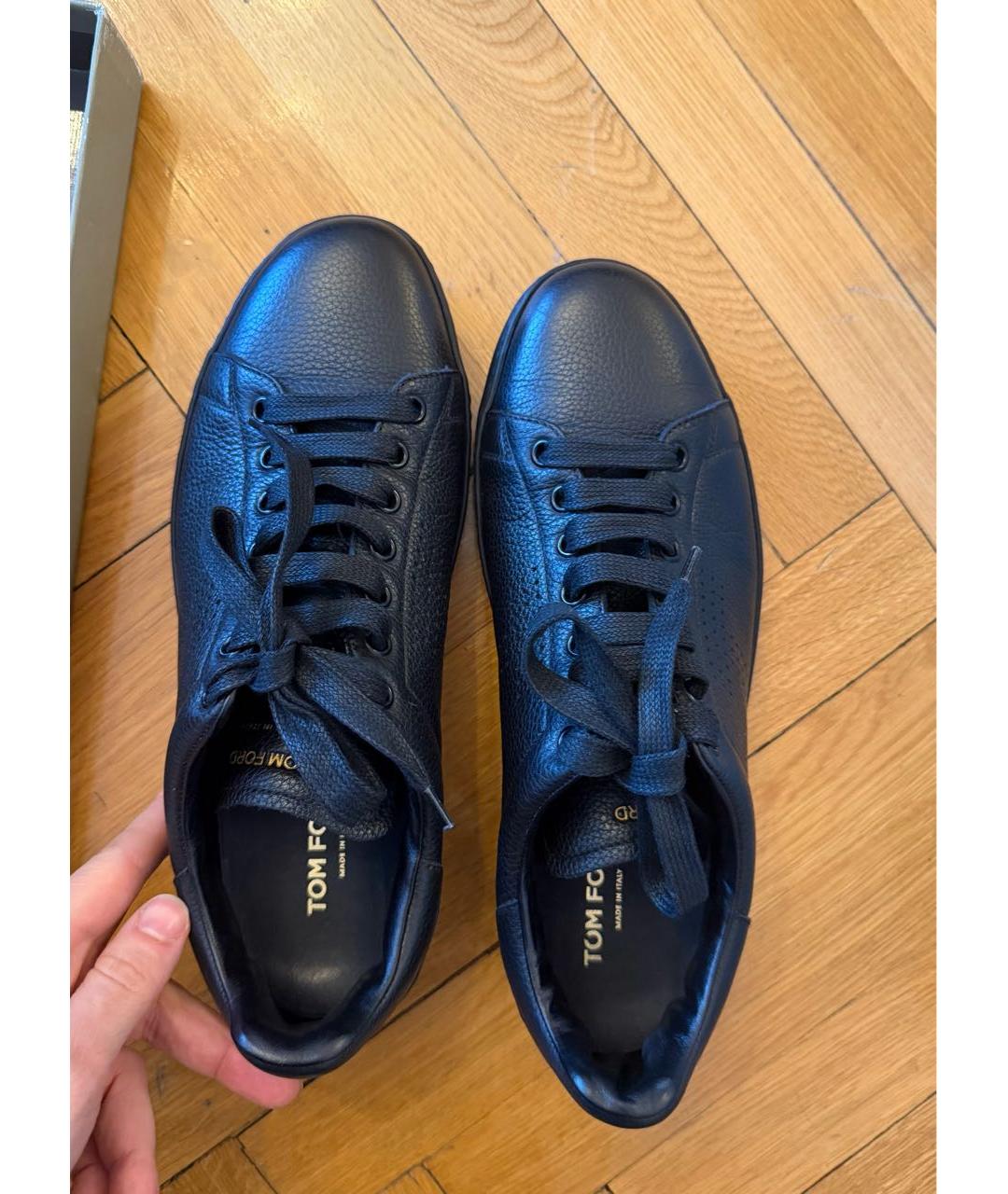 TOM FORD Черные кожаные низкие кроссовки / кеды, фото 2