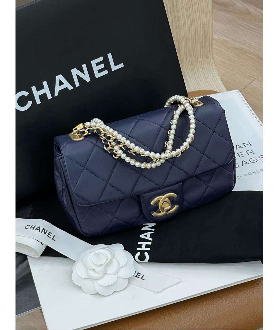 CHANEL Синяя кожаная сумка через плечо, фото 5