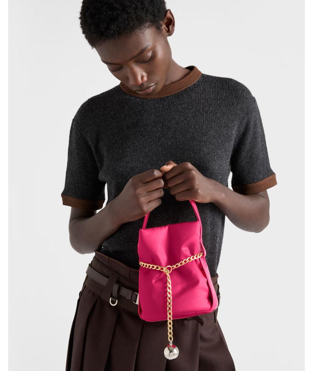 PRADA Розовая тканевая сумка с короткими ручками, фото 5