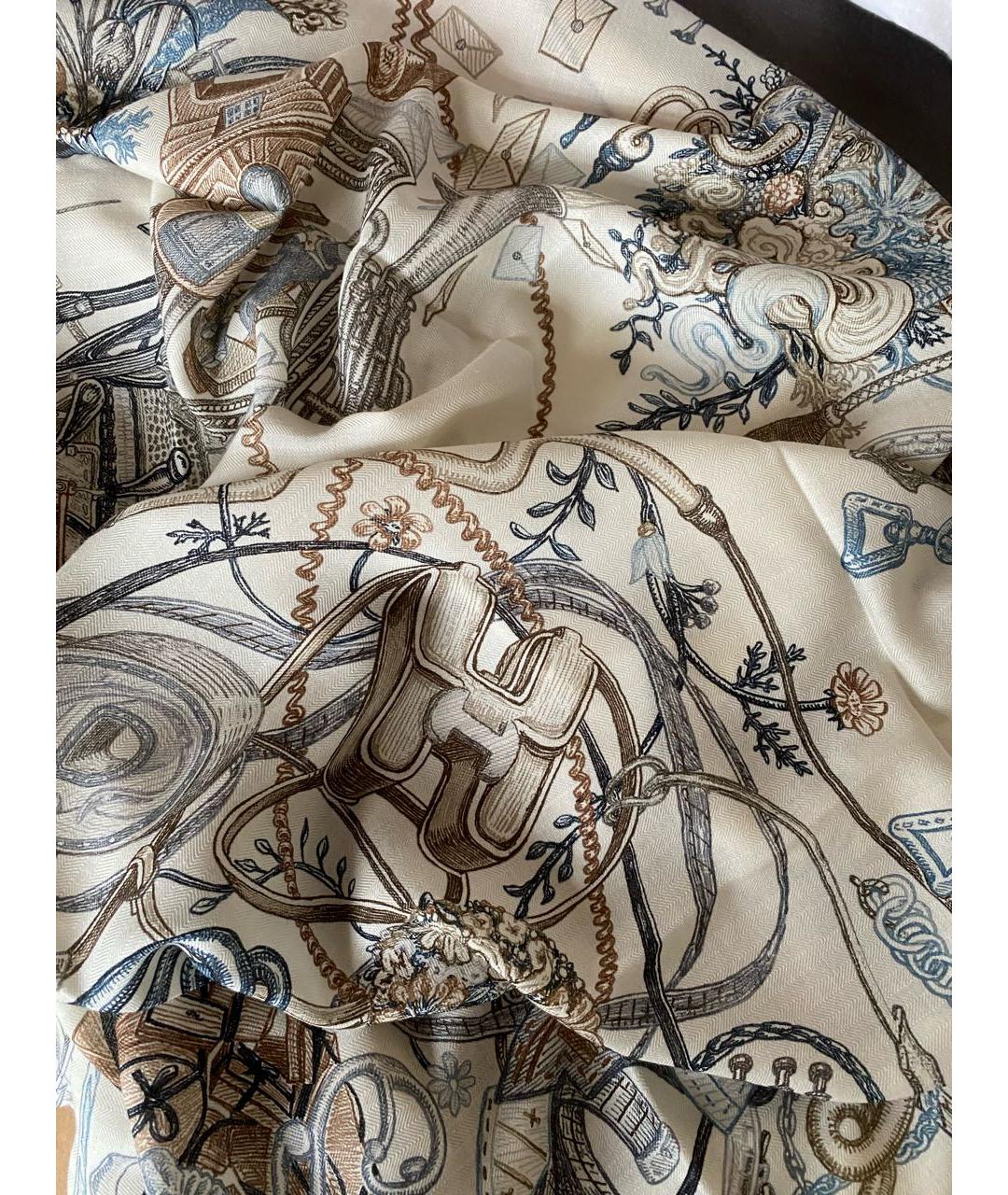 HERMES Белый кашемировый платок, фото 2