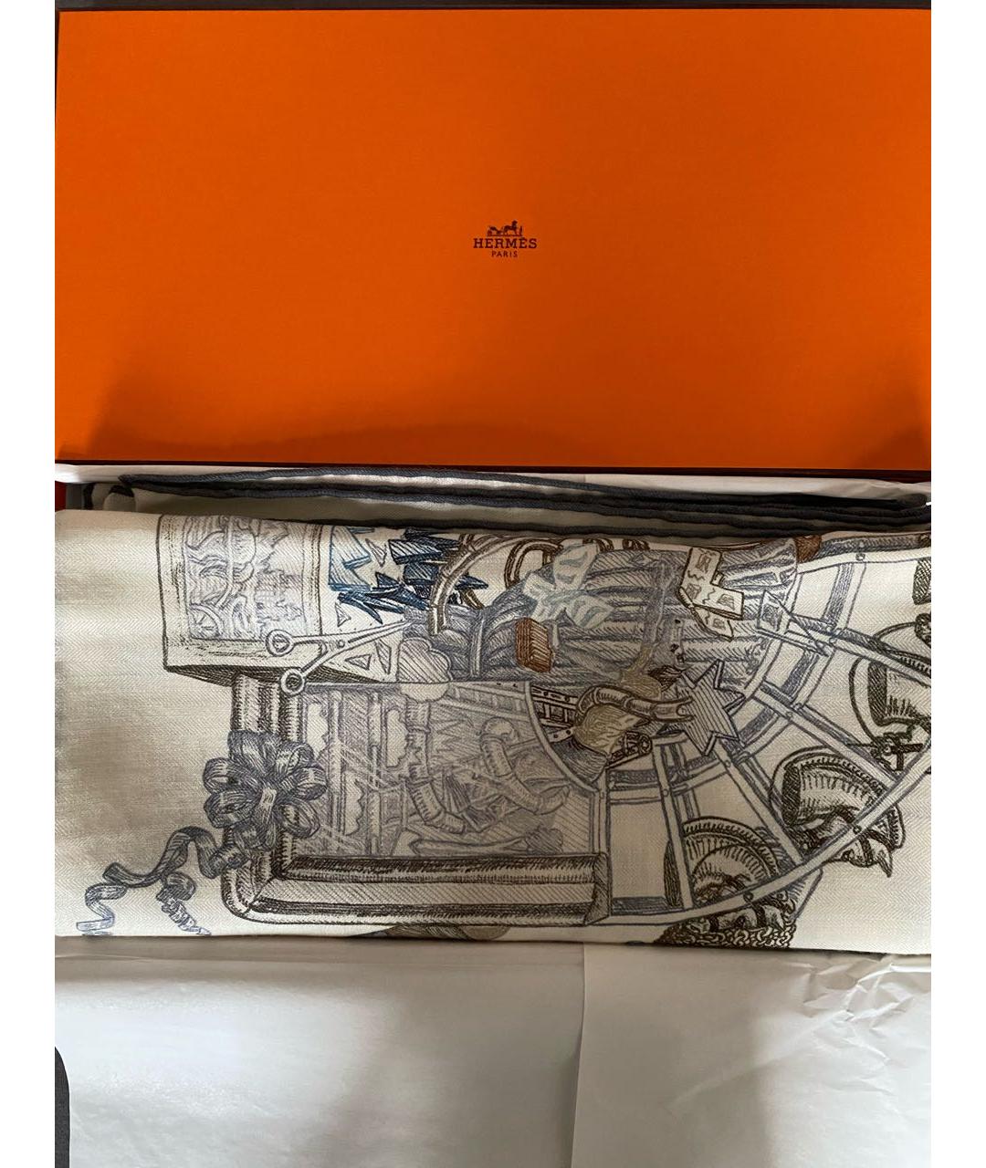 HERMES Белый кашемировый платок, фото 3