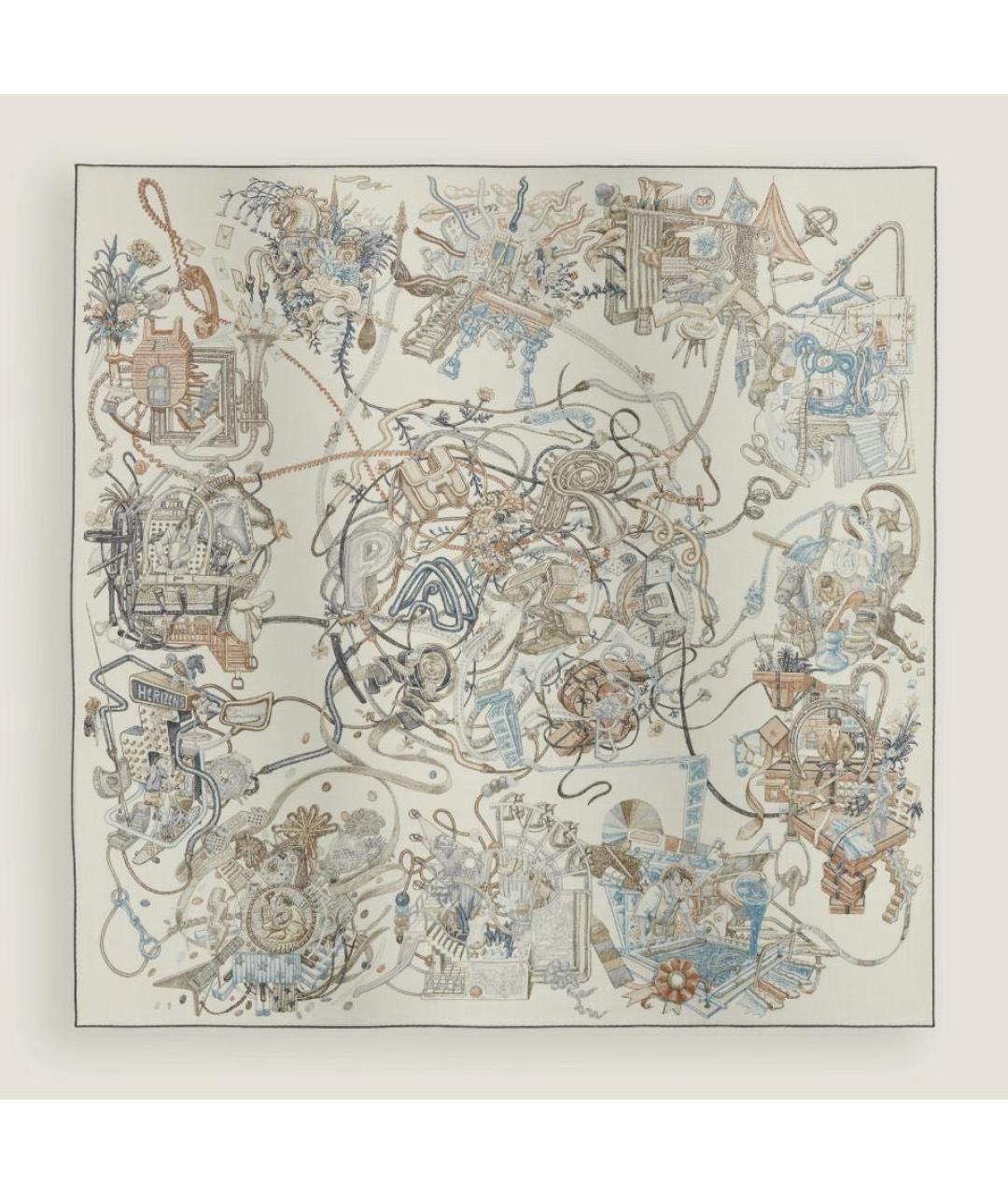 HERMES Белый кашемировый платок, фото 1