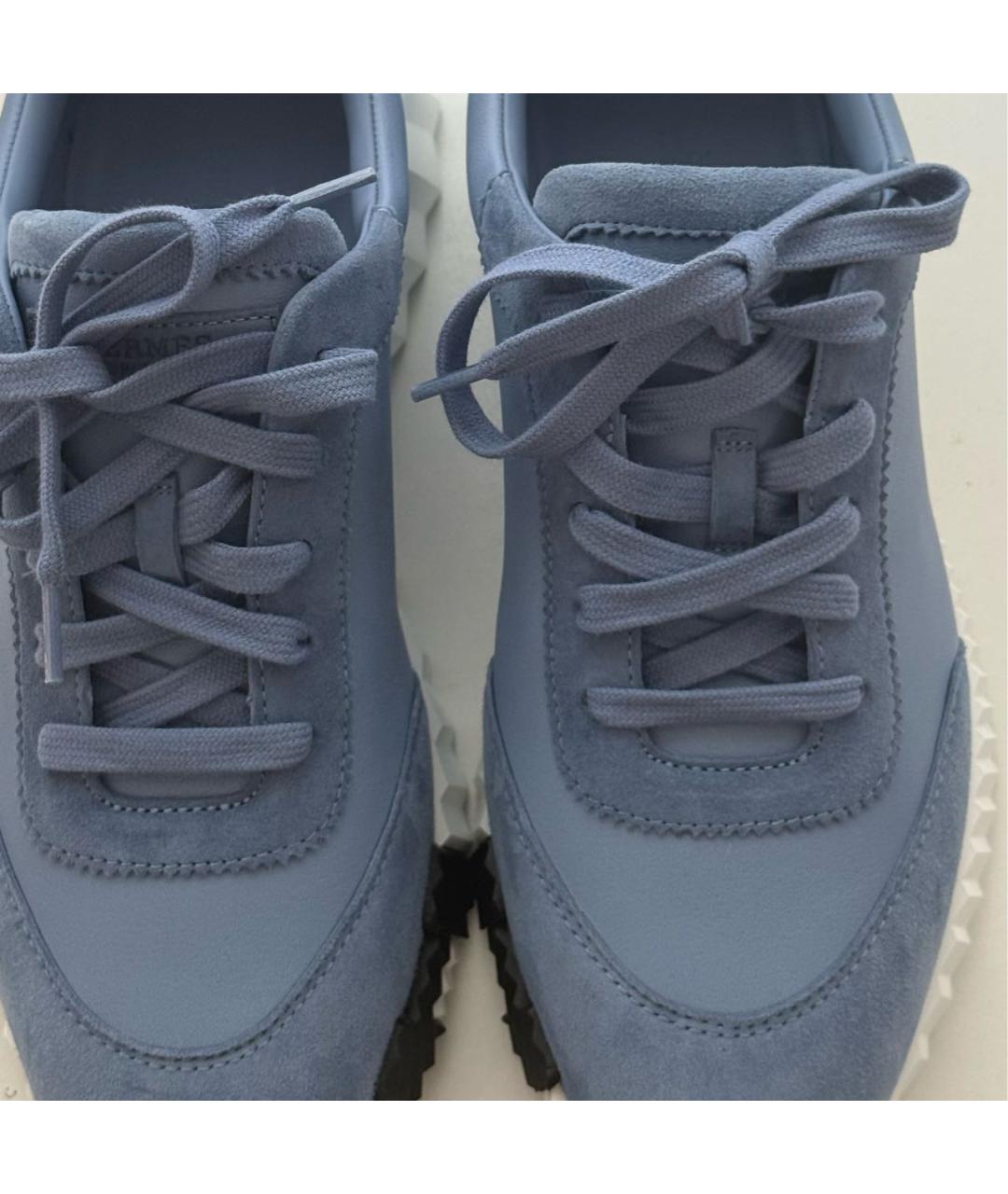 HERMES Голубые кожаные кроссовки, фото 2