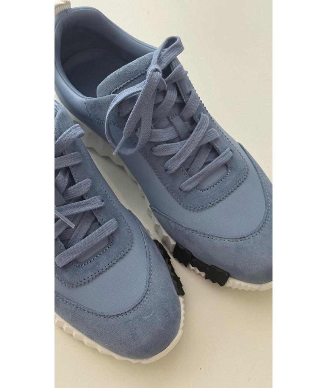 HERMES Голубые кожаные кроссовки, фото 6