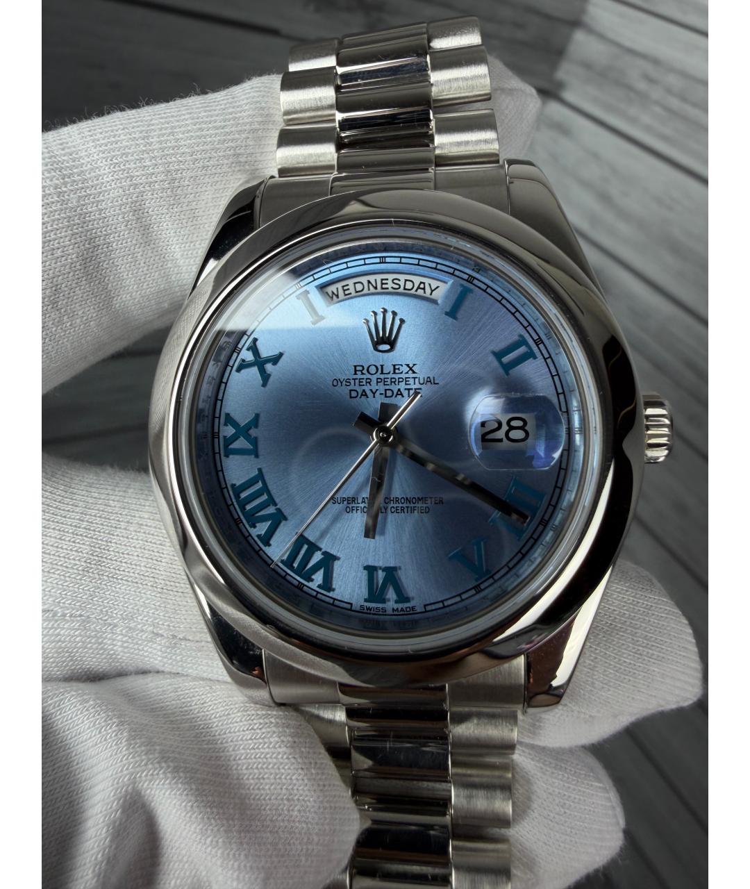 ROLEX Голубые платиновые часы, фото 4