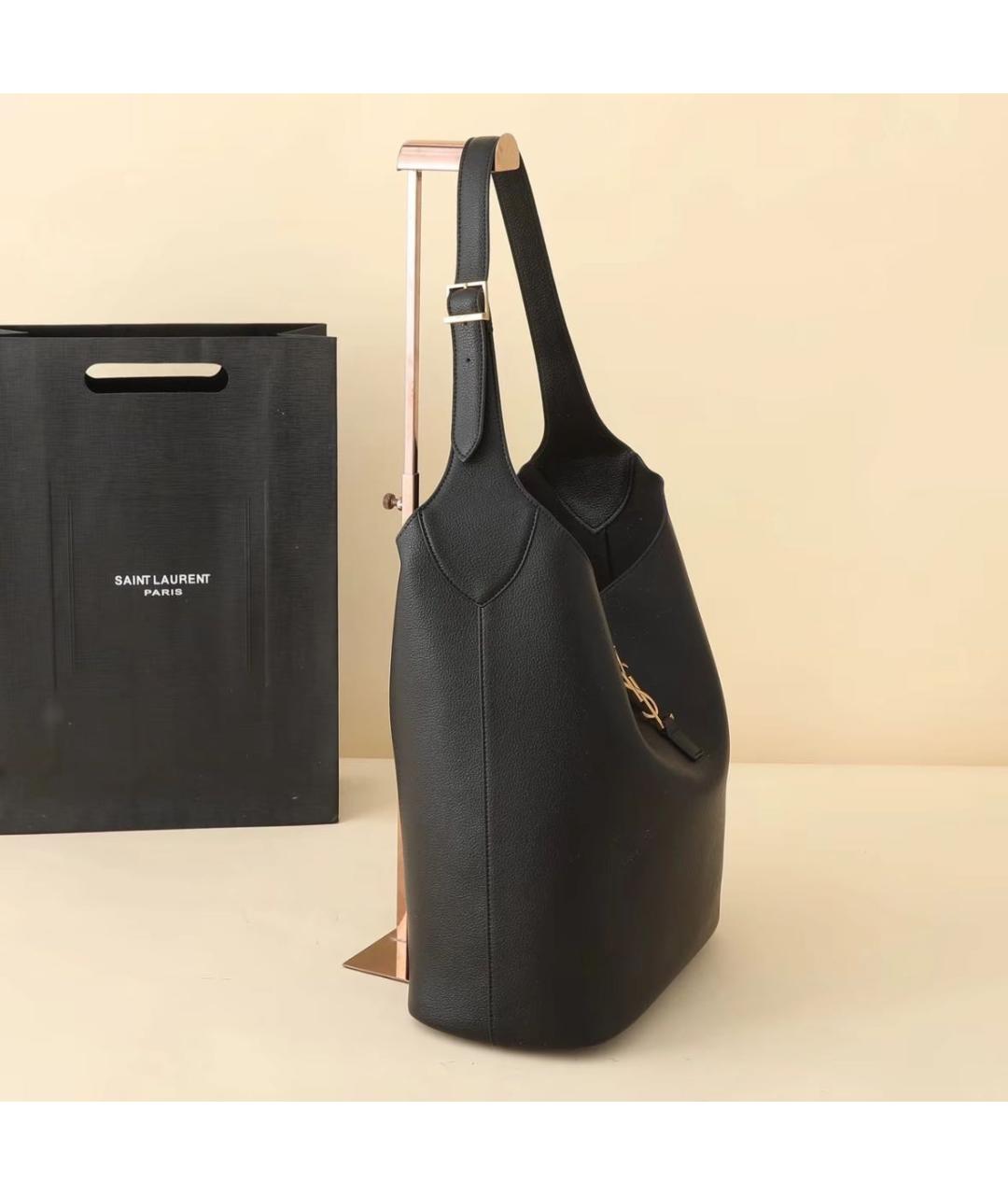 SAINT LAURENT Черная кожаная сумка тоут, фото 2