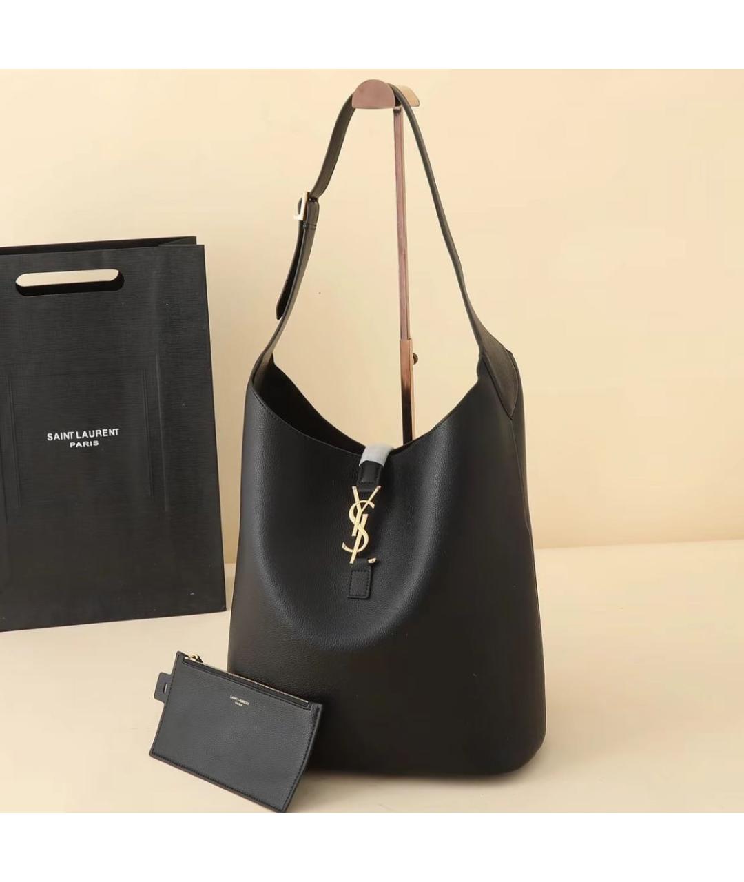 SAINT LAURENT Черная кожаная сумка тоут, фото 5