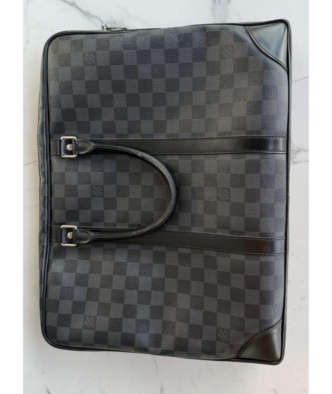 LOUIS VUITTON Антрацитовый кожаный портфель, фото 4