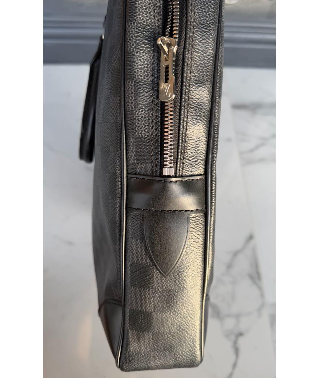 LOUIS VUITTON Антрацитовый кожаный портфель, фото 8