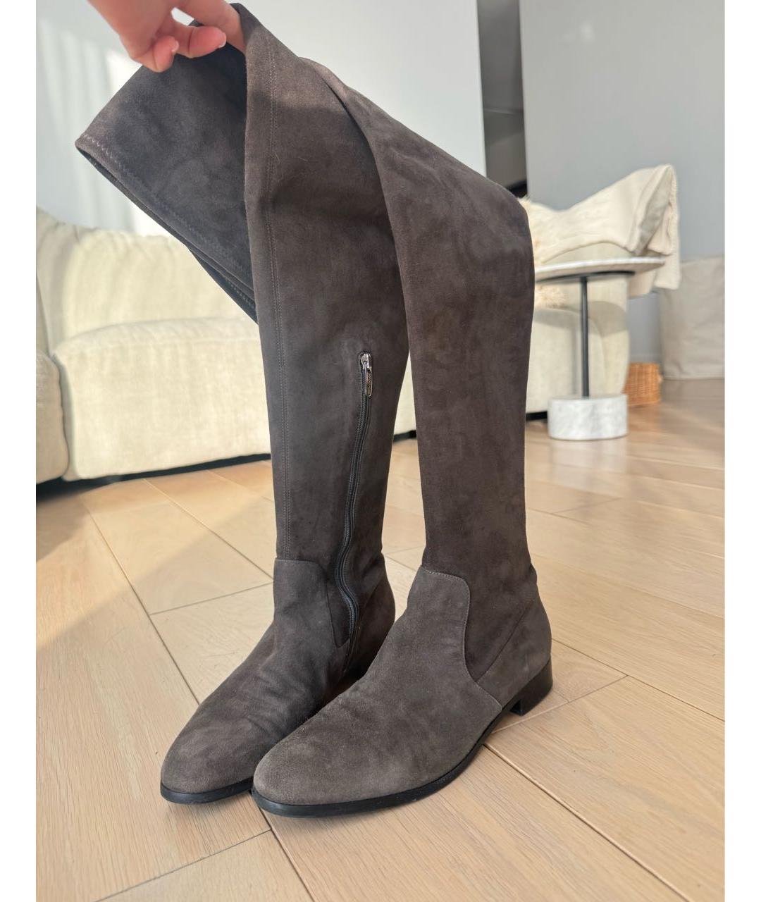SERGIO ROSSI Серые замшевые ботфорты, фото 3