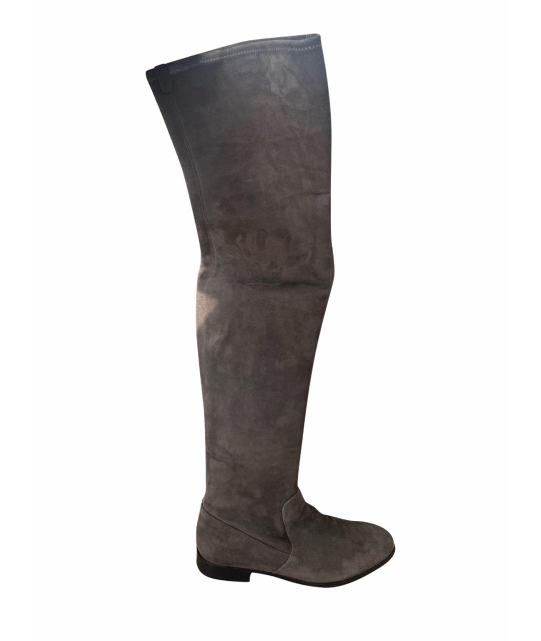 SERGIO ROSSI Серые замшевые ботфорты, фото 1