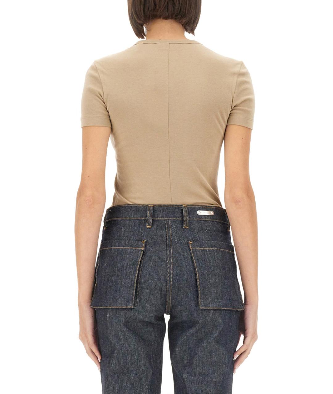 HELMUT LANG Бежевая хлопковая футболка, фото 4