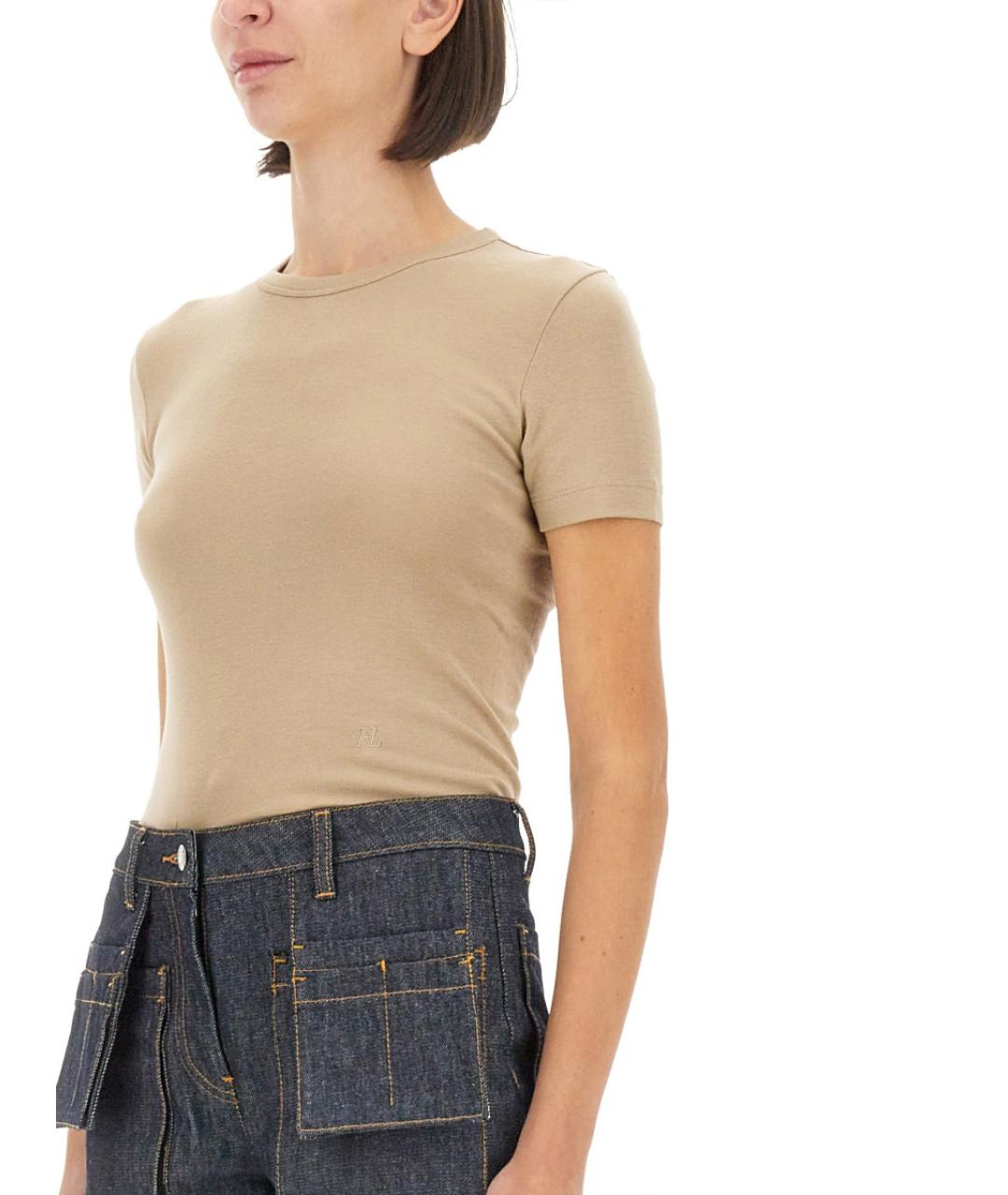 HELMUT LANG Бежевая хлопковая футболка, фото 3