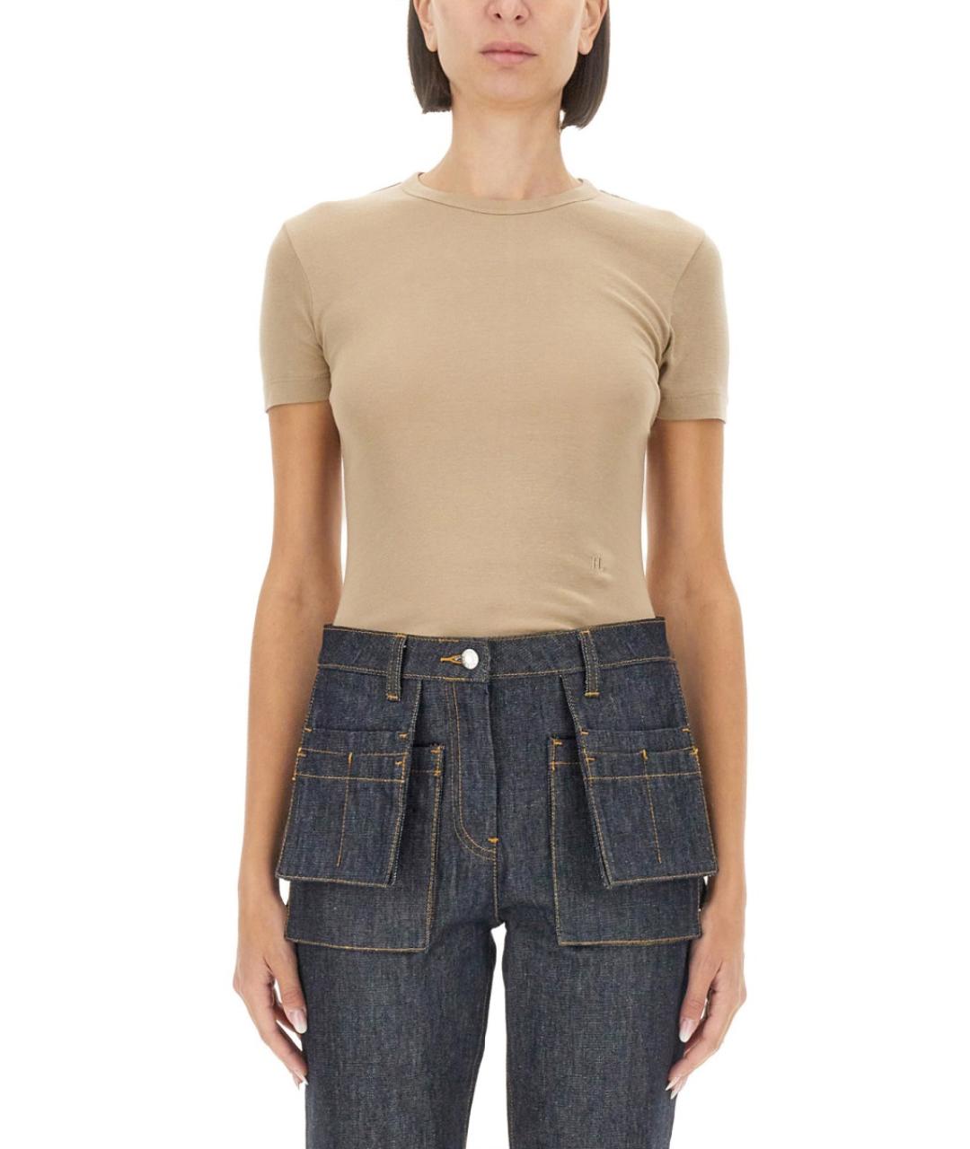 HELMUT LANG Бежевая хлопковая футболка, фото 5