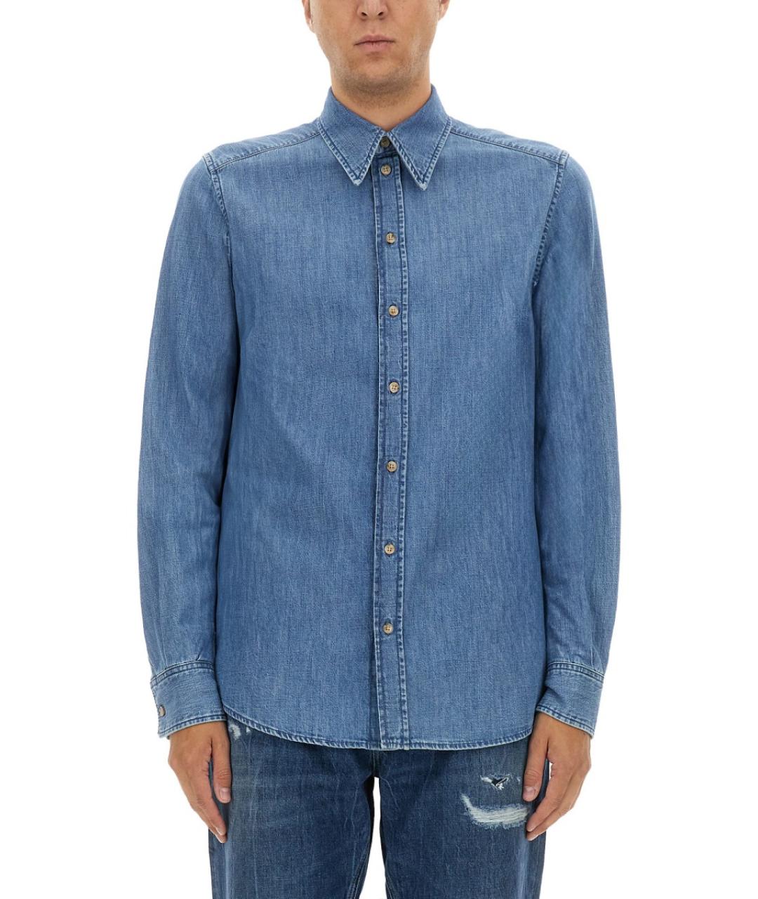 DOLCE&GABBANA Синяя хлопковая кэжуал рубашка, фото 5
