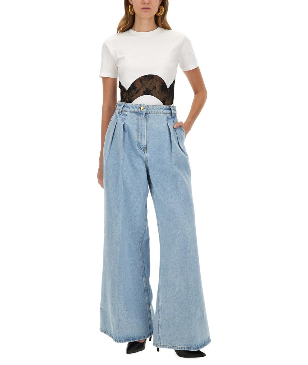 NINA RICCI Голубые хлопковые прямые джинсы, фото 2