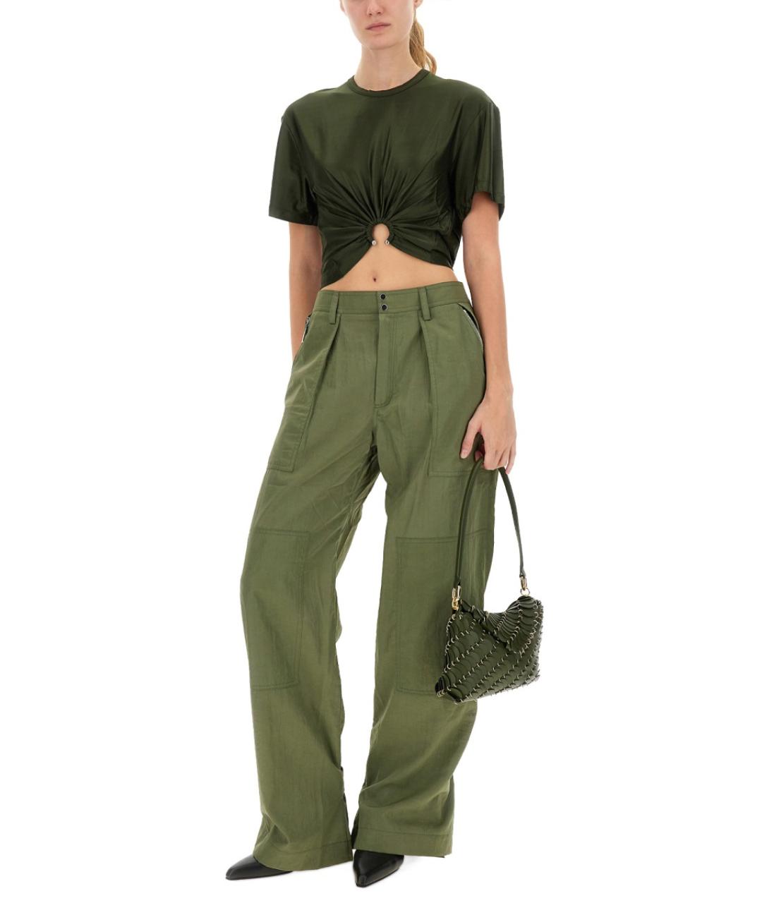 PACO RABANNE Зеленые хлопковые прямые брюки, фото 2