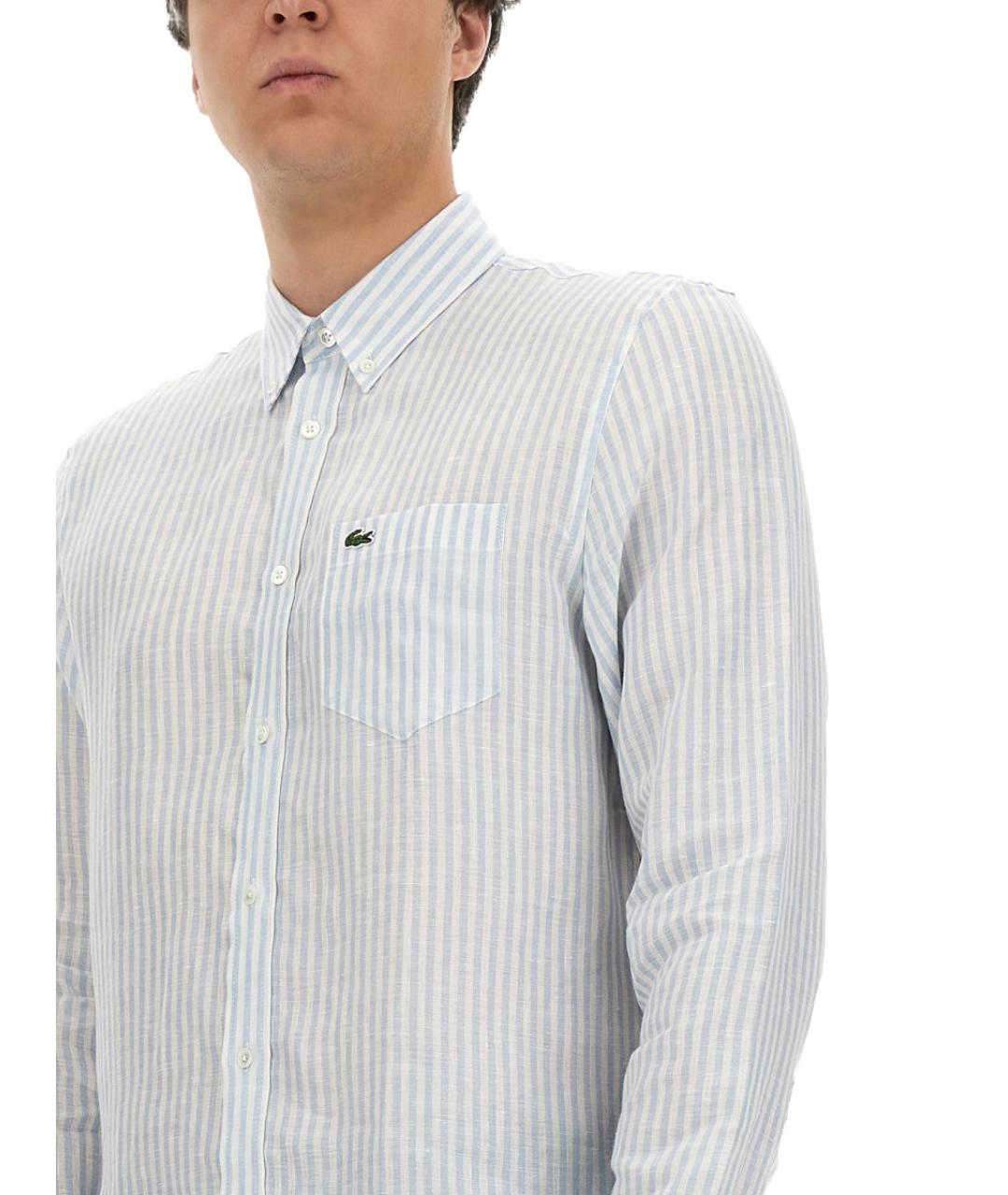 LACOSTE Голубая льняная кэжуал рубашка, фото 4