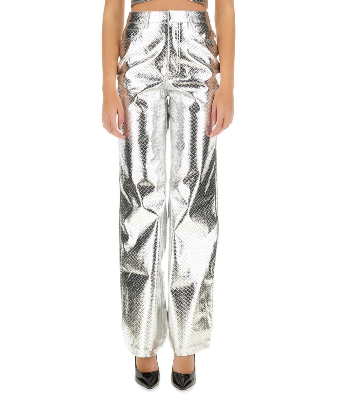 ROTATE Серебряные полиэстеровые прямые брюки, фото 2