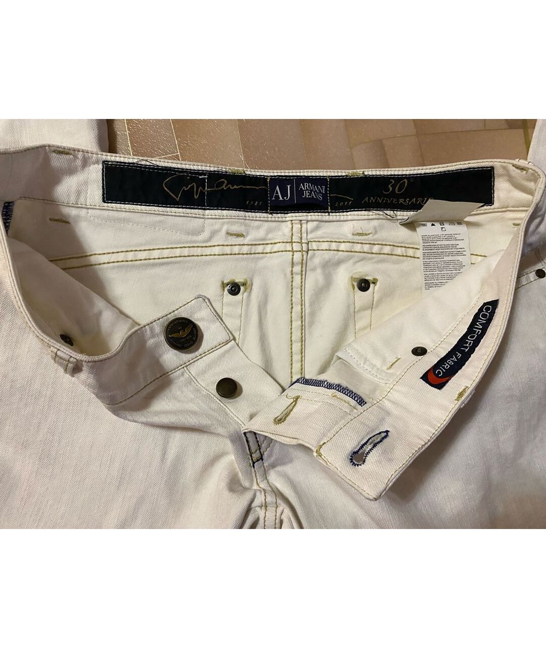 ARMANI JEANS Белые хлопко-эластановые джинсы слим, фото 3