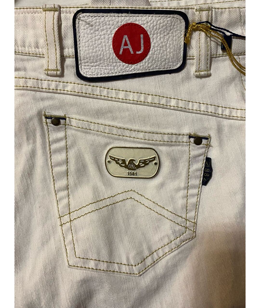 ARMANI JEANS Белые хлопко-эластановые джинсы слим, фото 4
