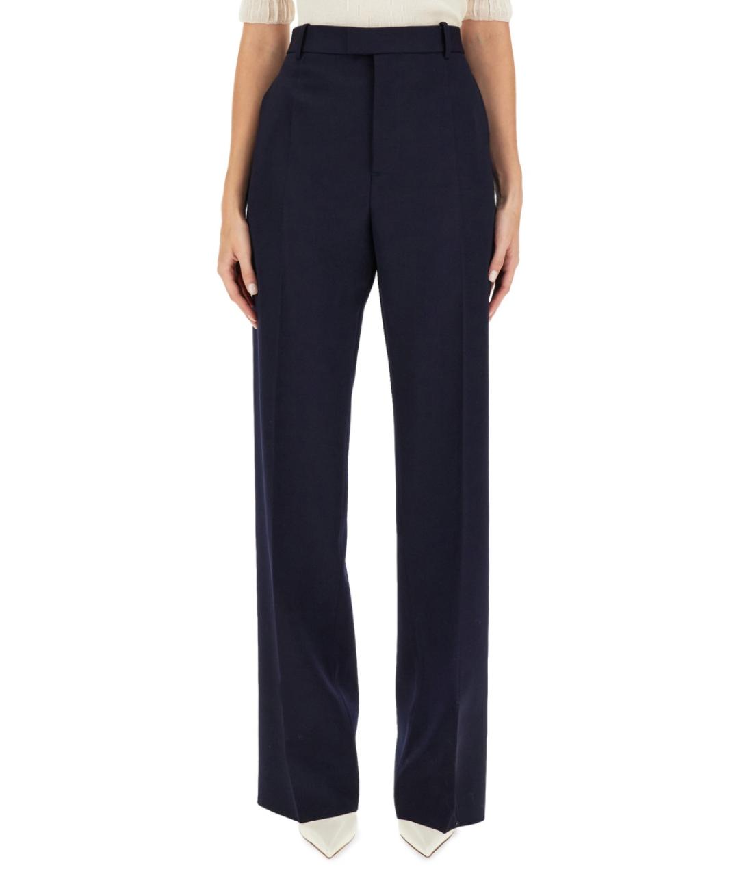 BOTTEGA VENETA Синие шерстяные прямые брюки, фото 1