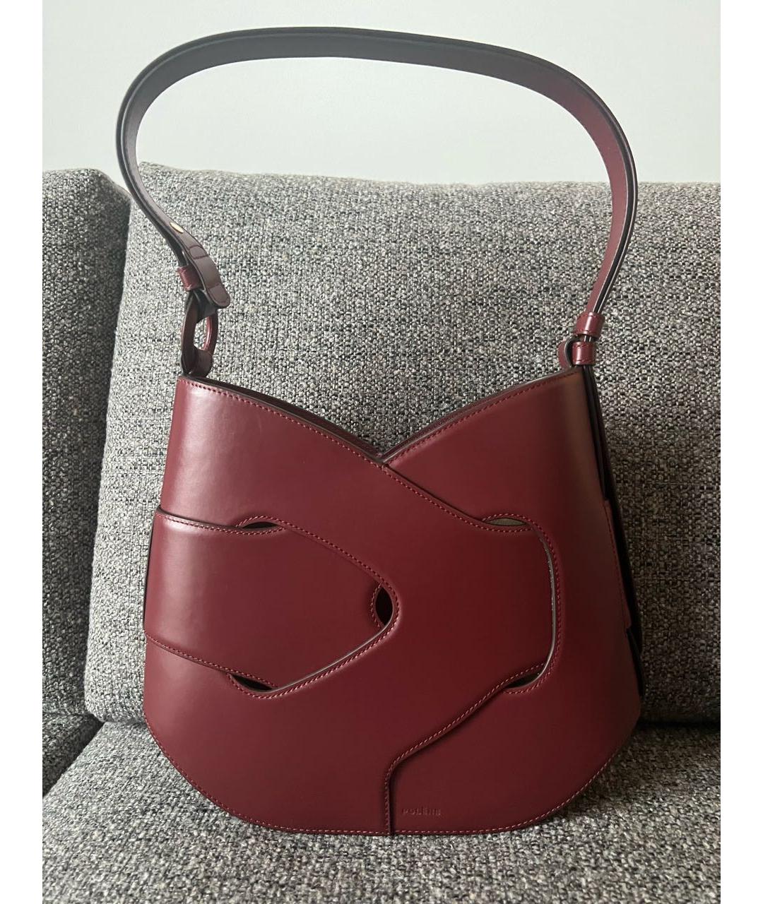 POLENE Бордовая кожаная сумка с короткими ручками, фото 7