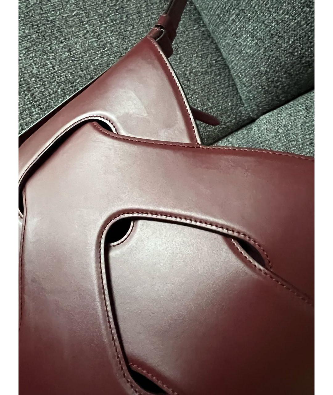 POLENE Бордовая кожаная сумка с короткими ручками, фото 5