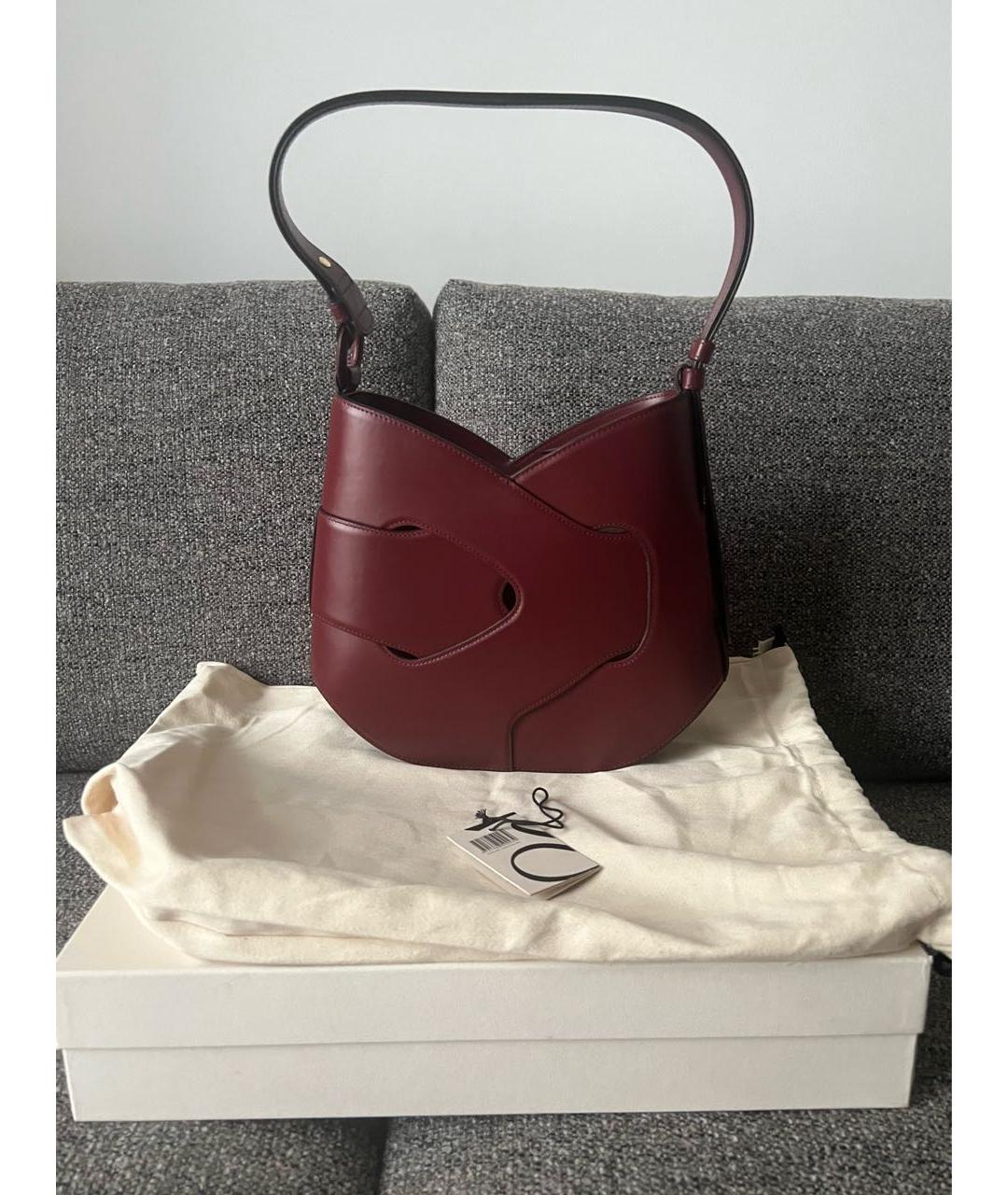 POLENE Бордовая кожаная сумка с короткими ручками, фото 2