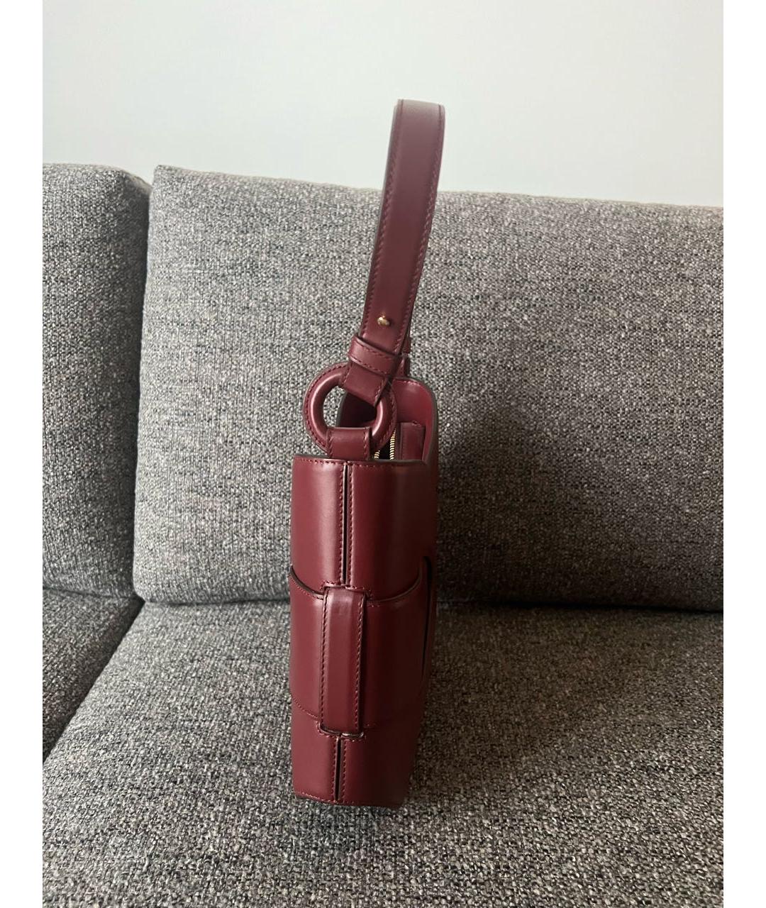 POLENE Бордовая кожаная сумка с короткими ручками, фото 3