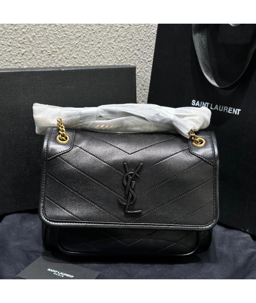 SAINT LAURENT Черная кожаная сумка через плечо, фото 2