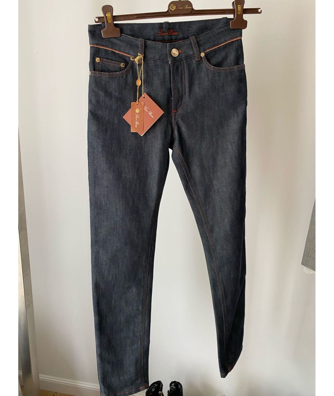 LORO PIANA Темно-синие хлопко-полиэстеровые прямые джинсы, фото 2