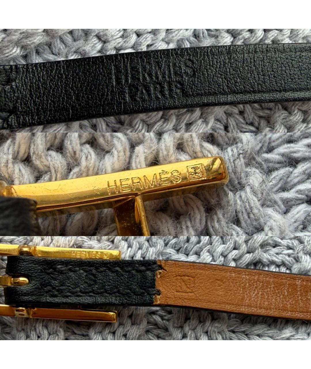 HERMES Черный кожаный браслет, фото 6