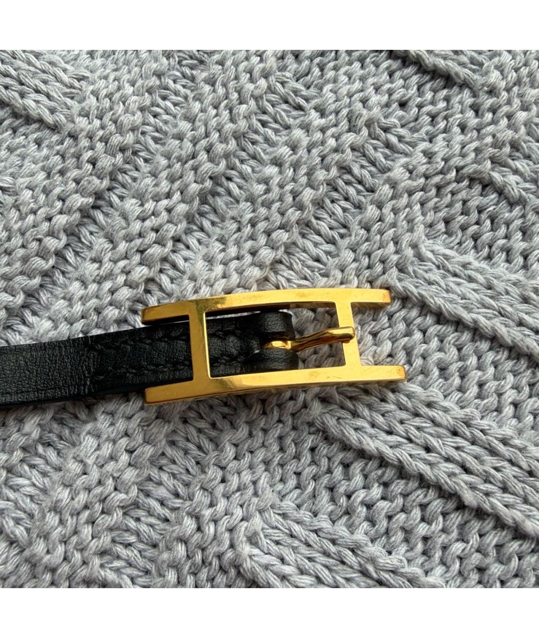 HERMES Черный кожаный браслет, фото 5