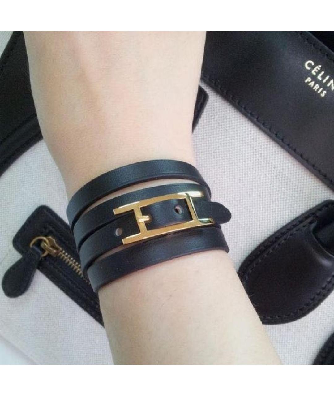HERMES Черный кожаный браслет, фото 8