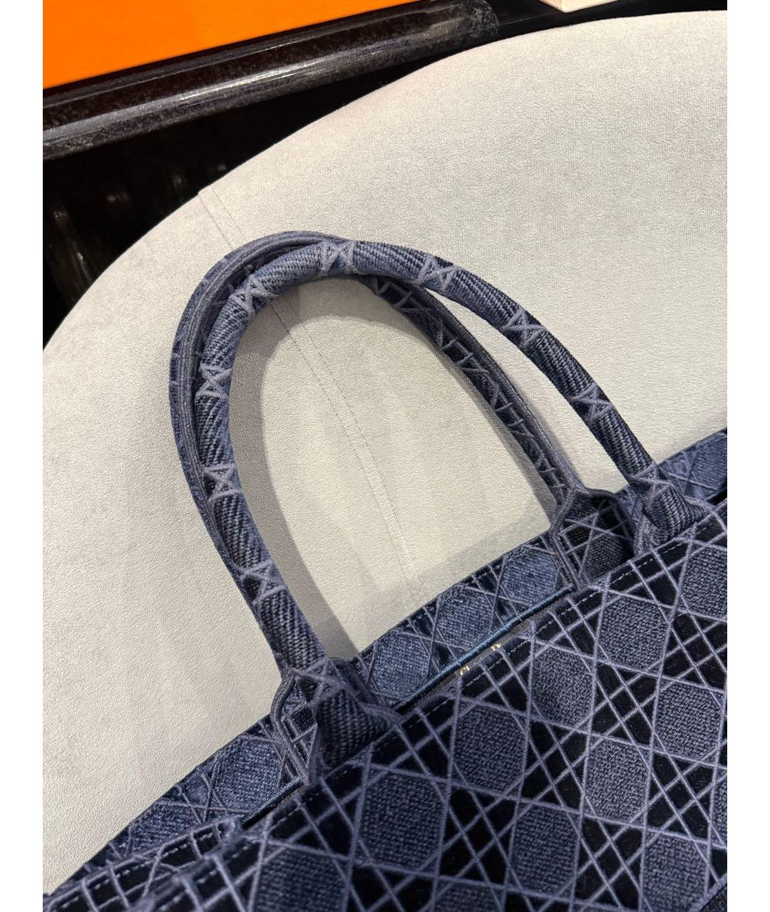 CHRISTIAN DIOR Темно-синяя тканевая сумка тоут, фото 4