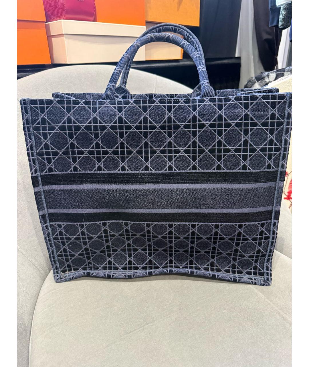CHRISTIAN DIOR Темно-синяя тканевая сумка тоут, фото 9