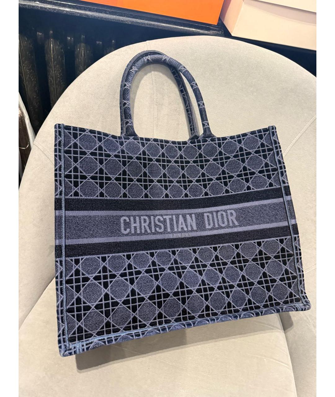 CHRISTIAN DIOR Темно-синяя тканевая сумка тоут, фото 8