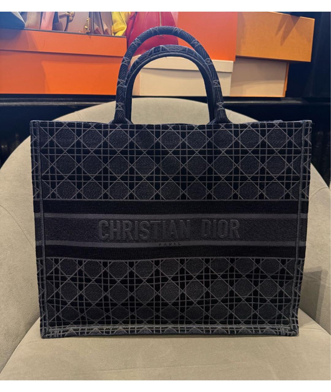 CHRISTIAN DIOR Темно-синяя тканевая сумка тоут, фото 3