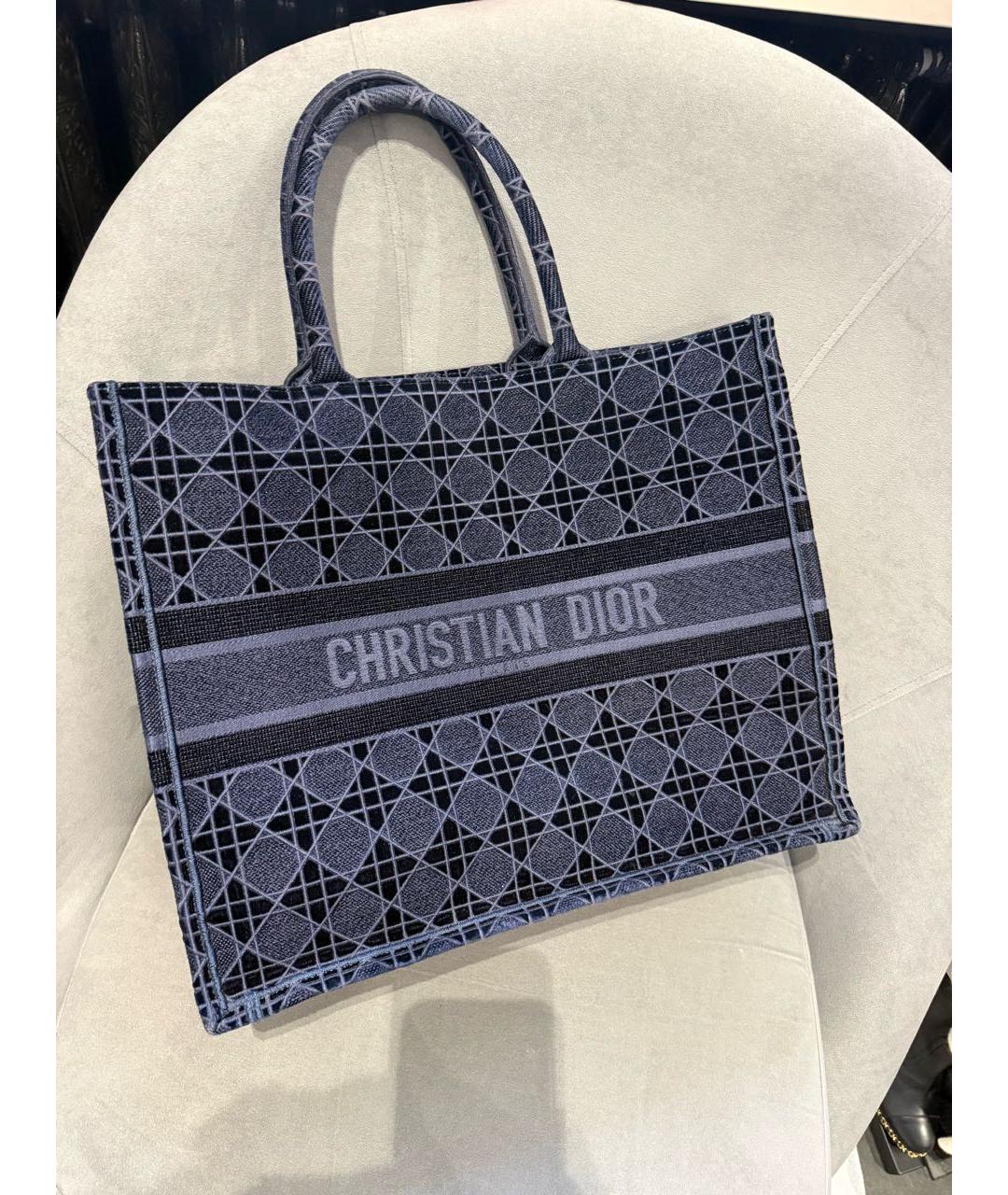 CHRISTIAN DIOR Темно-синяя тканевая сумка тоут, фото 7