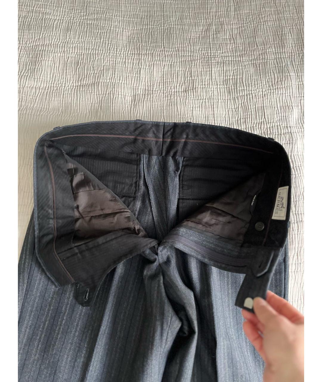 HERMES Антрацитовые шерстяные классические брюки, фото 5