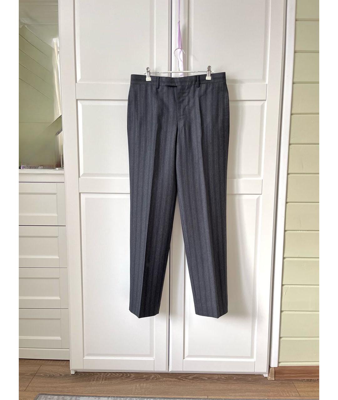 HERMES Антрацитовые шерстяные классические брюки, фото 9