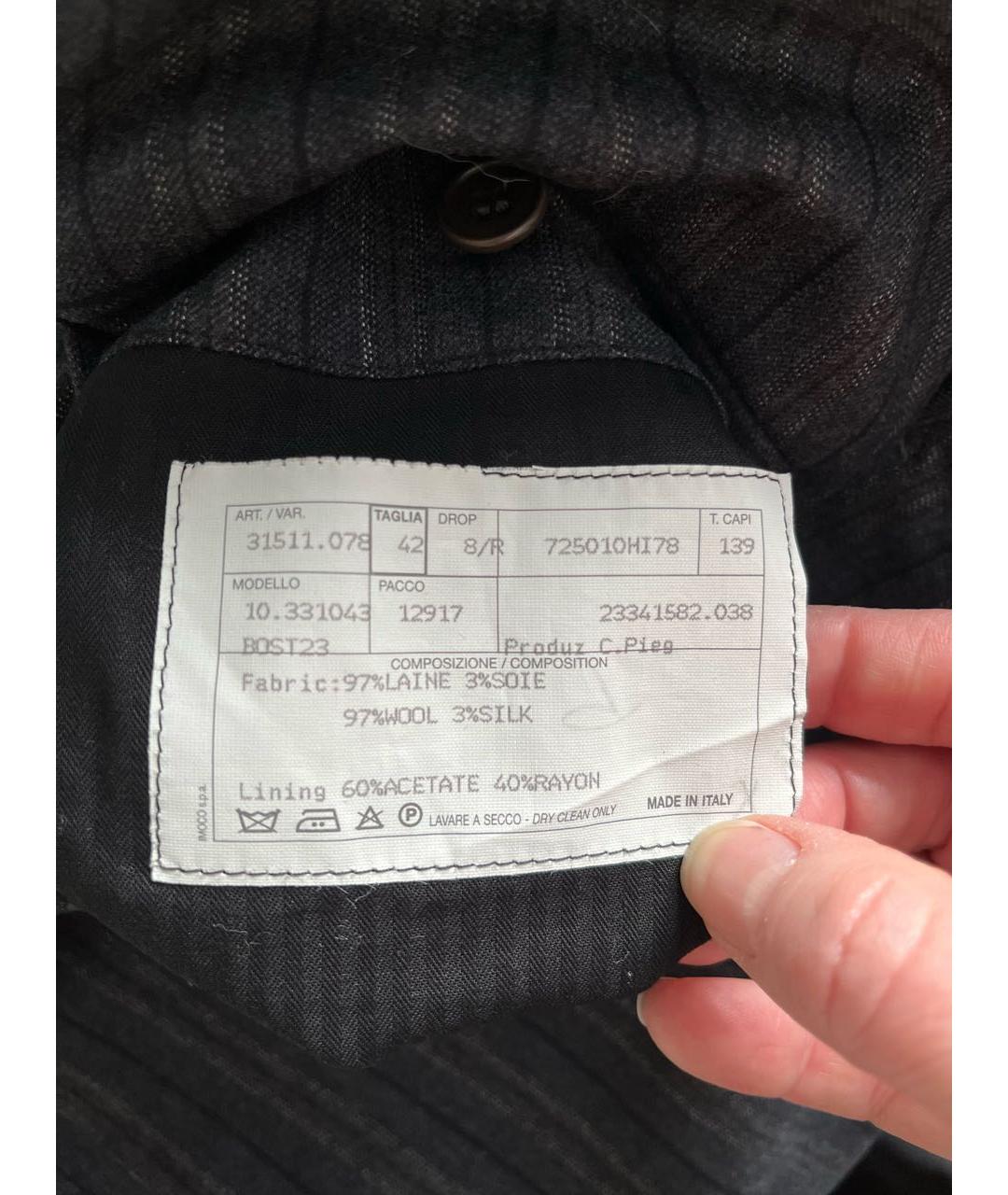 HERMES Антрацитовые шерстяные классические брюки, фото 6