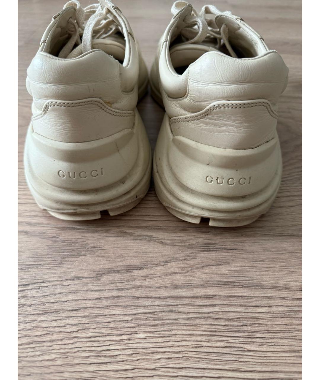 GUCCI Бежевые кожаные низкие кроссовки / кеды, фото 4