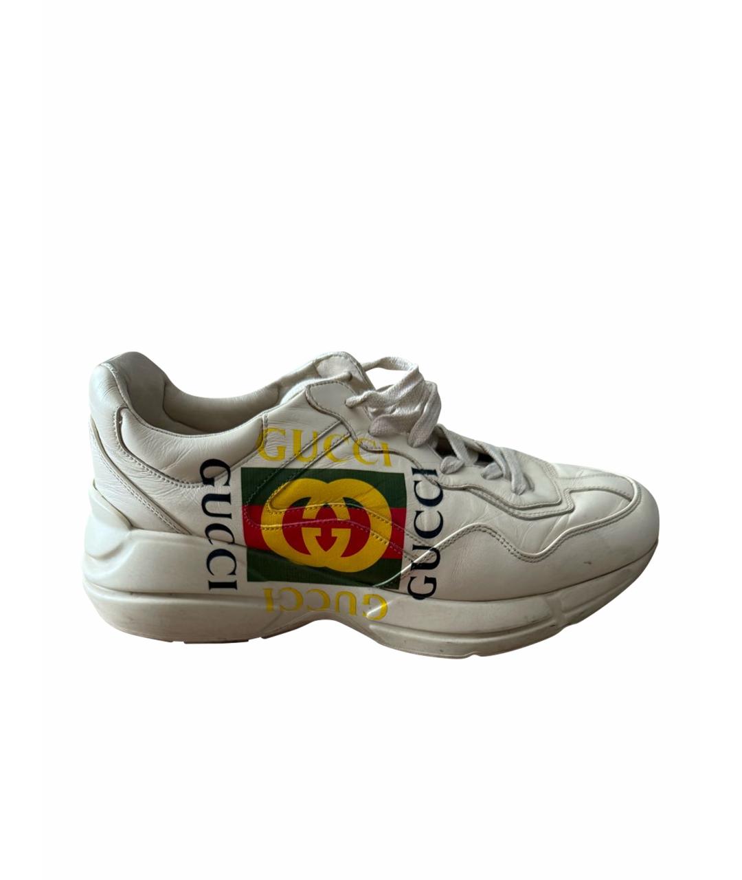 GUCCI Бежевые кожаные низкие кроссовки / кеды, фото 1